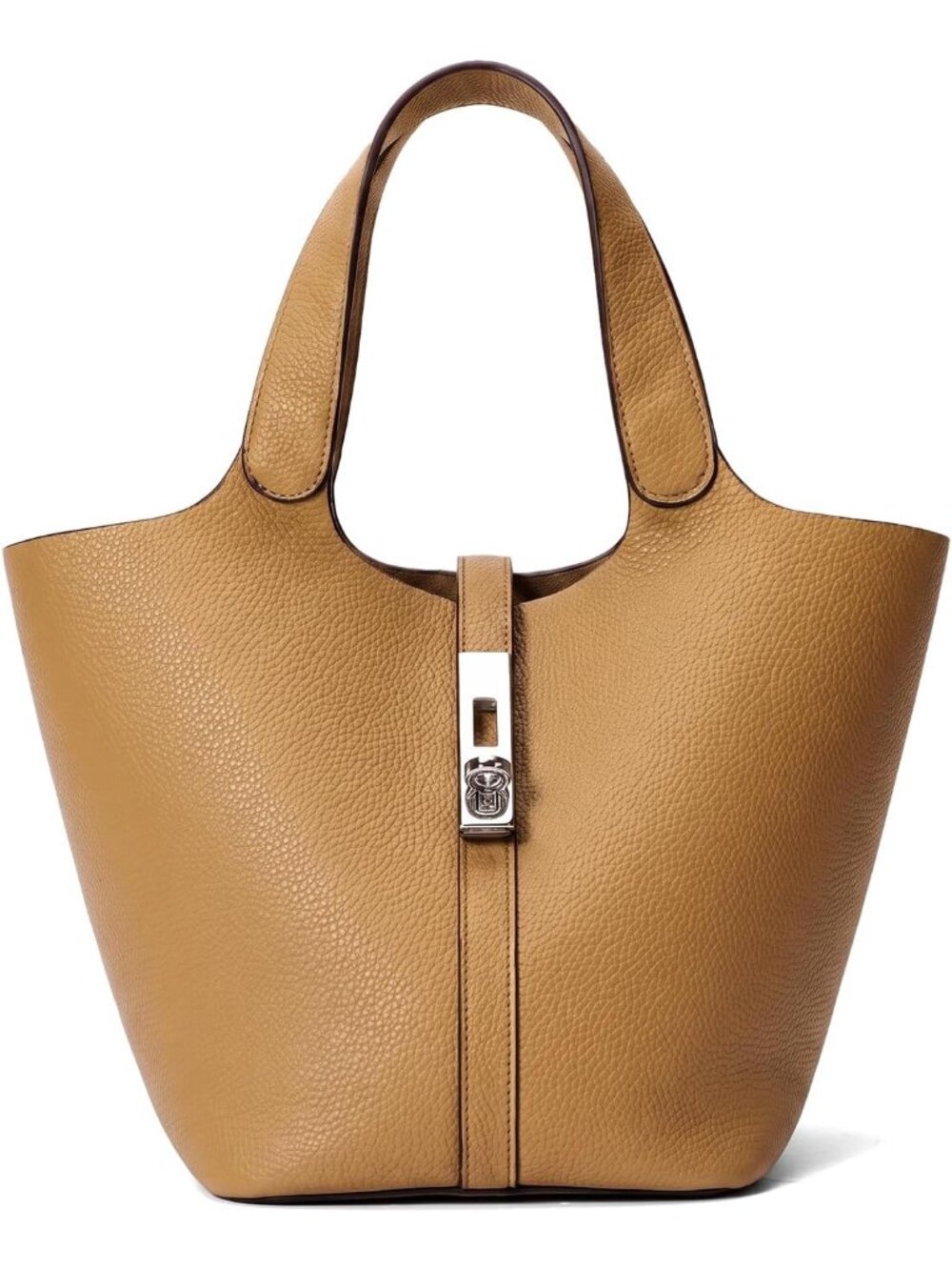 Women's Brown Vegan Leather Top Handle Bucket Purse with Detachable Small Purse